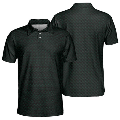St Patricks Day Polo Shirts for Men Black Green Shamrock Outline Pattern Moisture Wicking Short Sleeve Golf Top