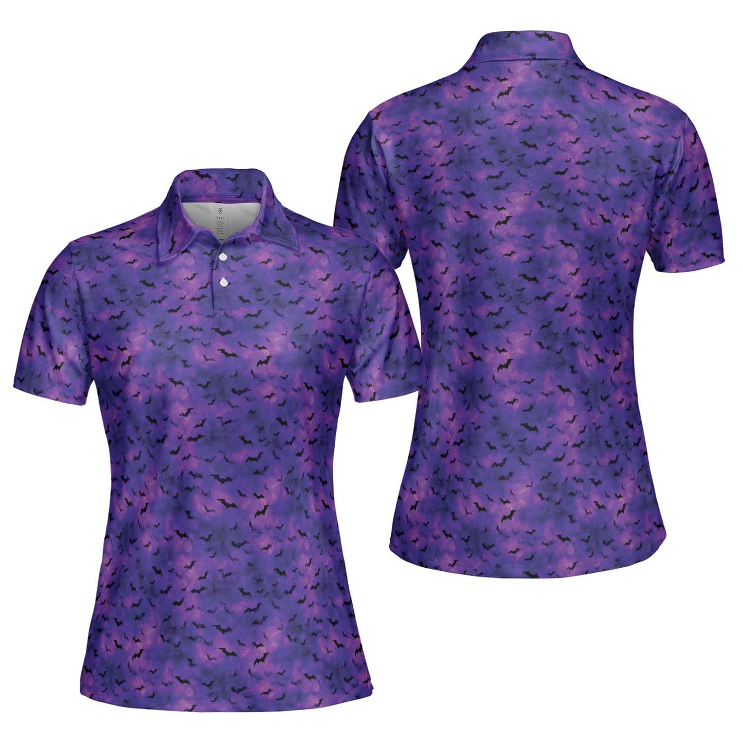 Purple Halloween Bat Polo Shirt for Women Spooky Costume Party Moisture Wicking Short Sleeve Golf Top