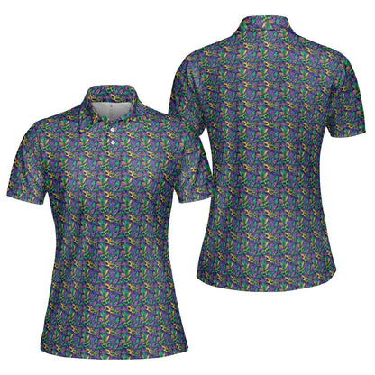 Mardi Gras Polo Shirt for Women The Masquerade Moisture Wicking Short Sleeve Golf Top
