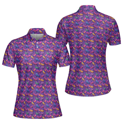 Mardi Gras Polo Shirt for Women Bourbon Street Moisture Wicking Short Sleeve Golf Top