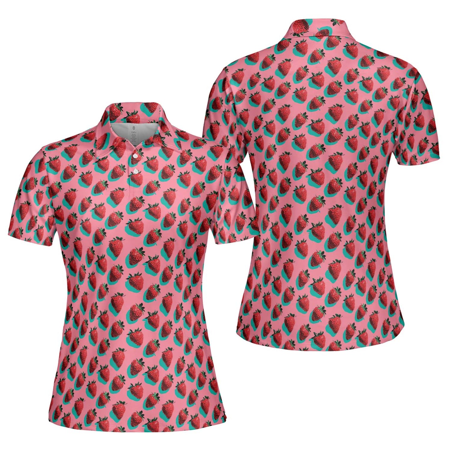 Strawberry Print Polo Shirt for Women Pink Summer Cottagecore Cute Moisture Wicking Short Sleeve Golf Top