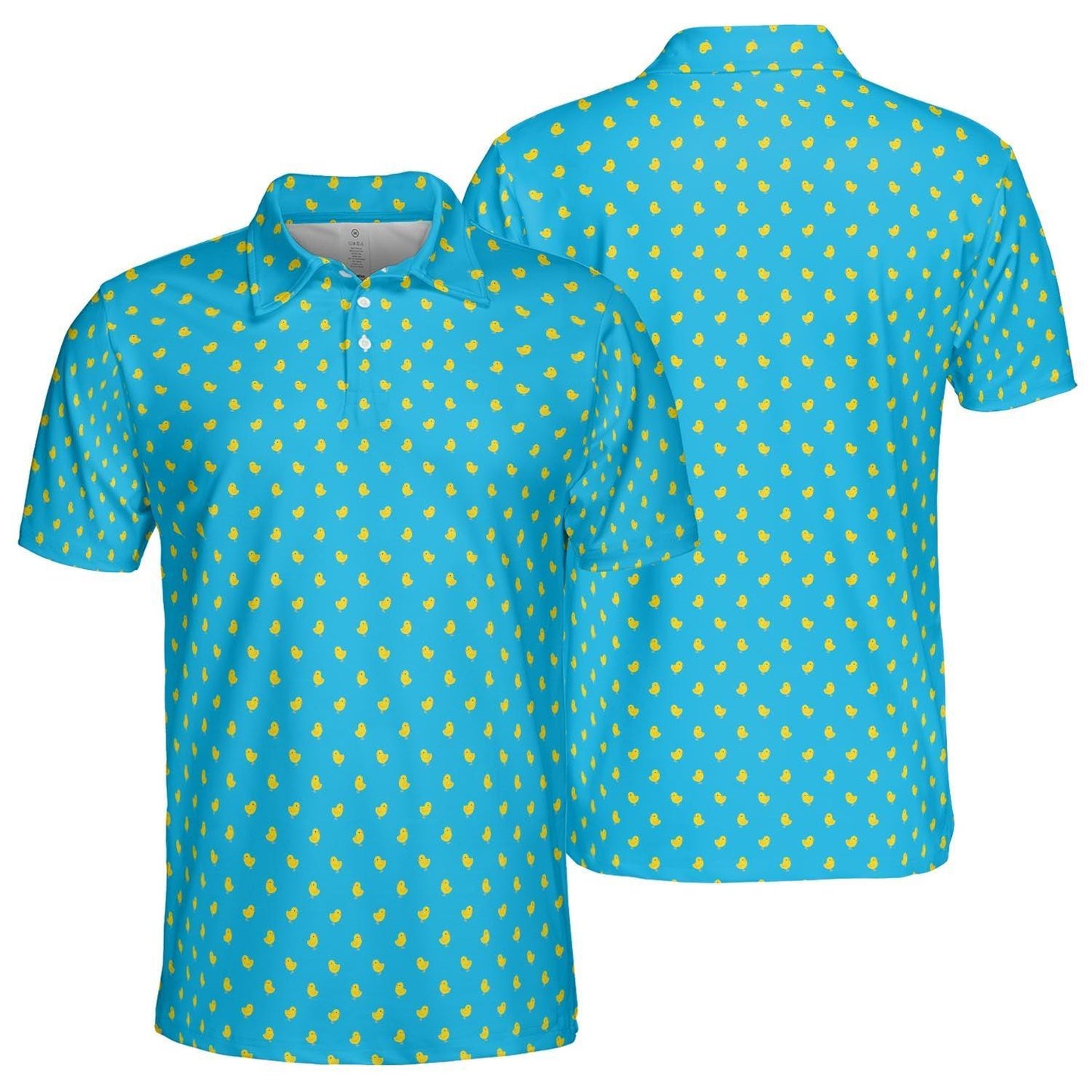 Easter Polo Shirts for Men Cute Yellow Chick Spring Pattern Moisture Wicking Short Sleeve Golf Top