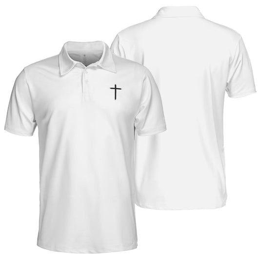 Christian Polo Shirts for Men Cross Faith Moisture Wicking White Short Sleeve Golf Top