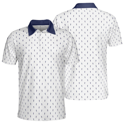 Golfer Polo Shirt for Men White Navy Moisture Wicking Short Sleeve Vacation Golf Top