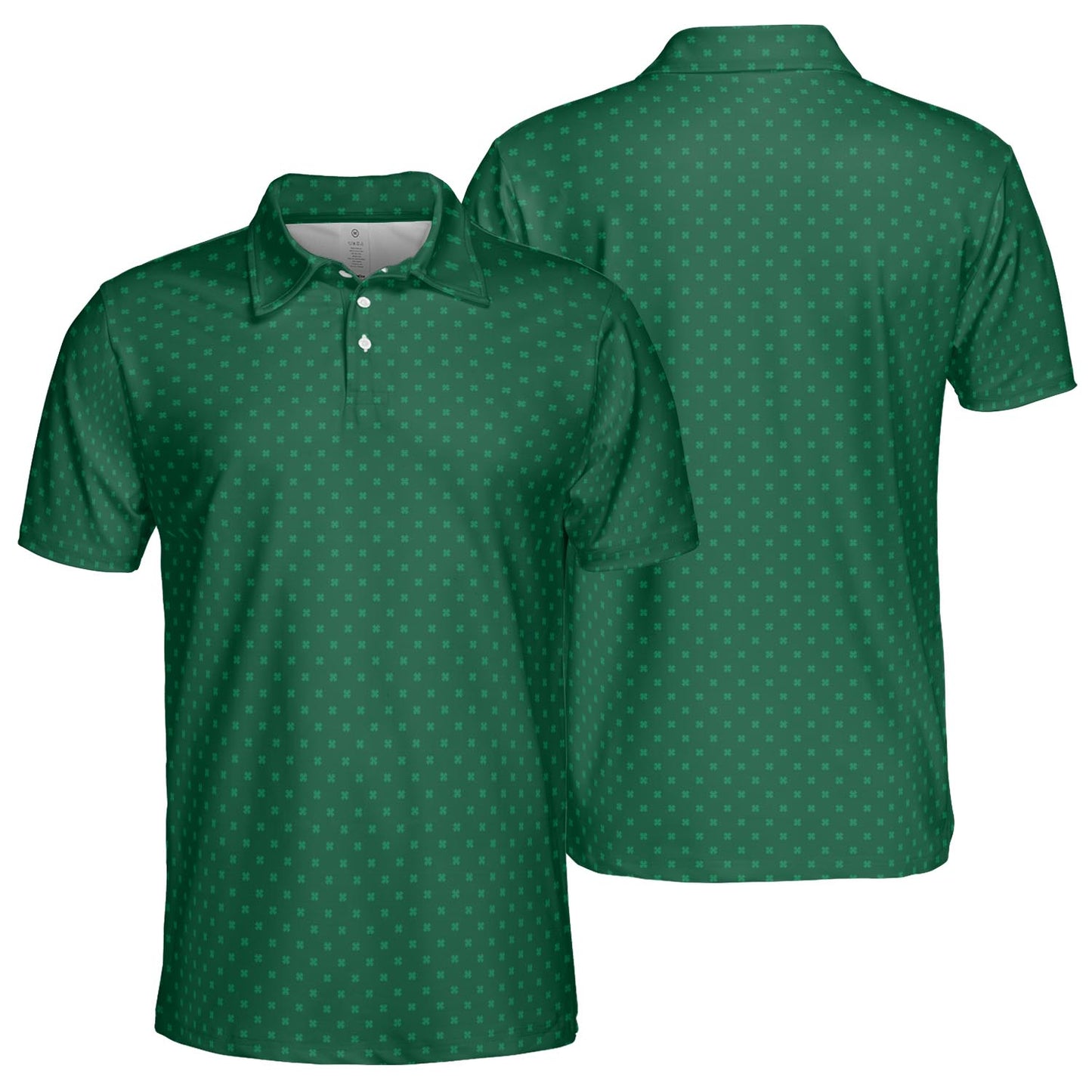 St Patricks Day Polo Shirts for Men Emerald Green Shamrock Pattern Moisture Wicking Short Sleeve Golf Top