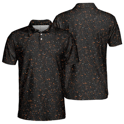 Black Halloween Polo Shirt for Men Spooky Orange Moisture Wicking Short Sleeve Golf Costume Party Top