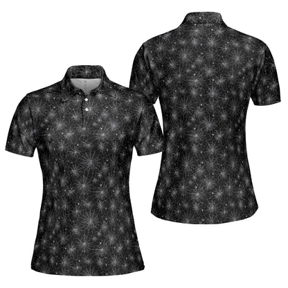 Spiderweb Halloween Polo Shirt for Women Black Spooky Cute Costume Moisture Wicking Short Sleeve Golf Top