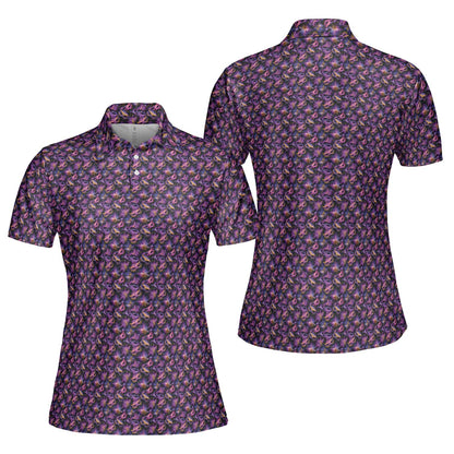 Mardi Gras Polo Shirts for Women Carnival Queen Moisture Wicking Short Sleeve Golf Top