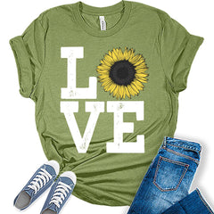 Womens Sunflower Casual Ladies Cute Floral Love Graphic Tees Spring Short Sleeve Plus Size Summer Tops For Women