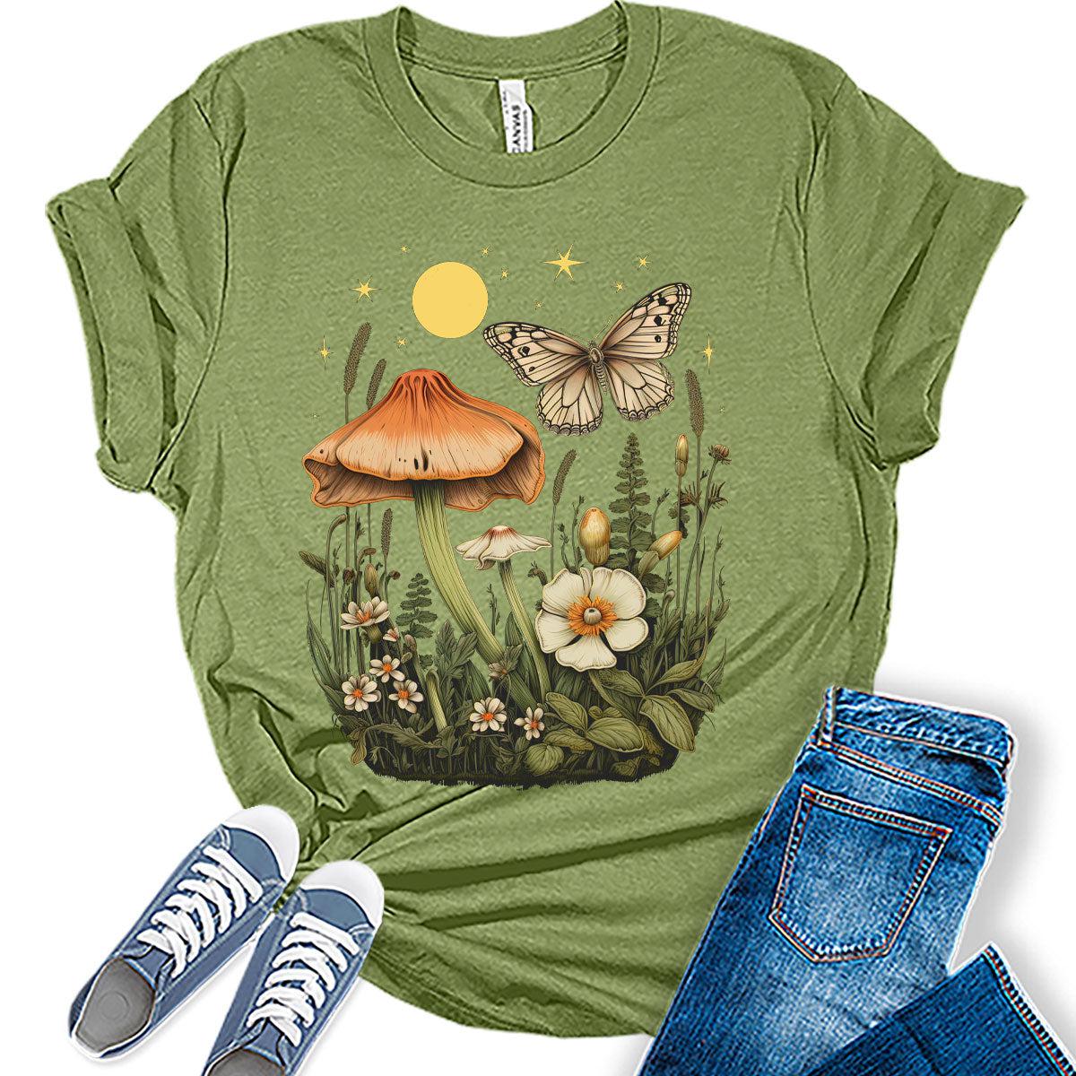 Graphic Tees for Women Short Sleeve Fall Tshirts,Womens Trendy Vintage Tops Crewneck Bella Cute Floral Wildflower Girls Shirts