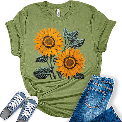 Sunflower Shirt Boho Vintage Teen Tops Cottagecore Plus Size Graphic Tees for Women