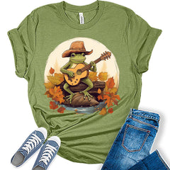 Womens Fall Tops Frog Vintage Aesthetic Tshirt Cottagecore Girls Graphic Tee Halloween Shirts
