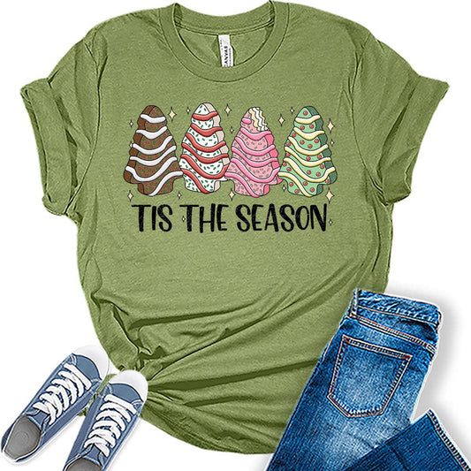 Tis' The Season Christmas Tree Cookie Xmas Holiday Womens T-shirt