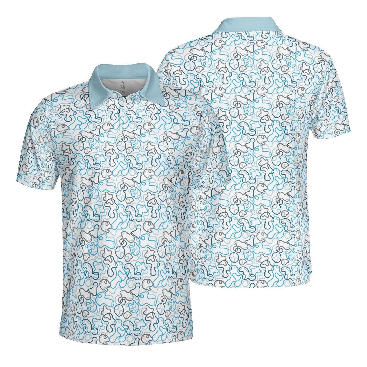 Mens Golf Polo Shirts Blue Retro Short Sleeve Dry Fit Performance Moisture Wicking Casual Golf Shirts for Men