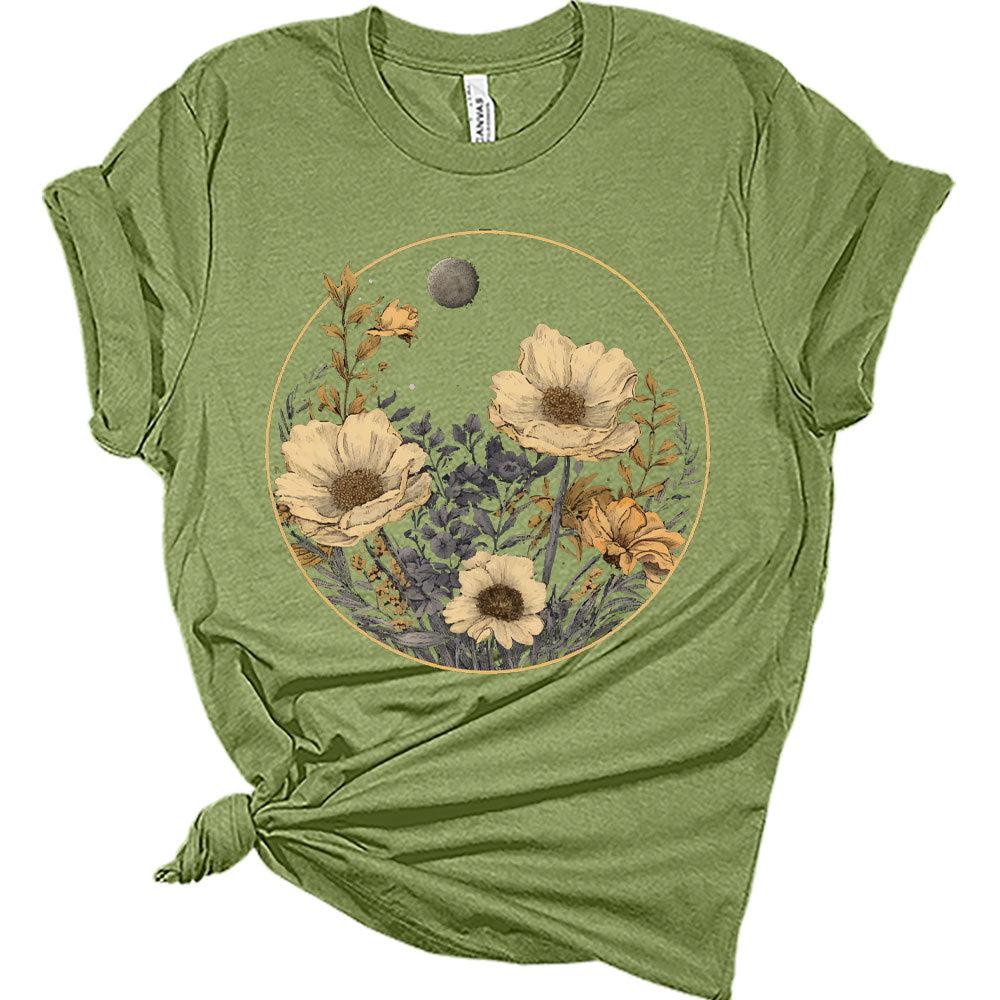 Womens Floral Shirts Trendy Wildflower Vintage Graphic Tees Trendy Short Sleeve T Shirts Bella Summer Tops