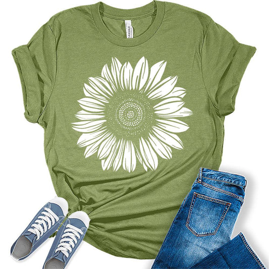 Women's Graphic Sunflower T Shirt Vintage Summer Bella Top Casual Plus Size Tee