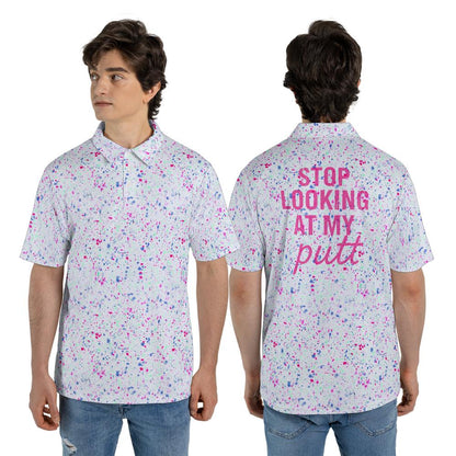 Polo Shirts for Men Funny Stop Looking At My Putt Moisture Wicking Short Sleeve Golf Top