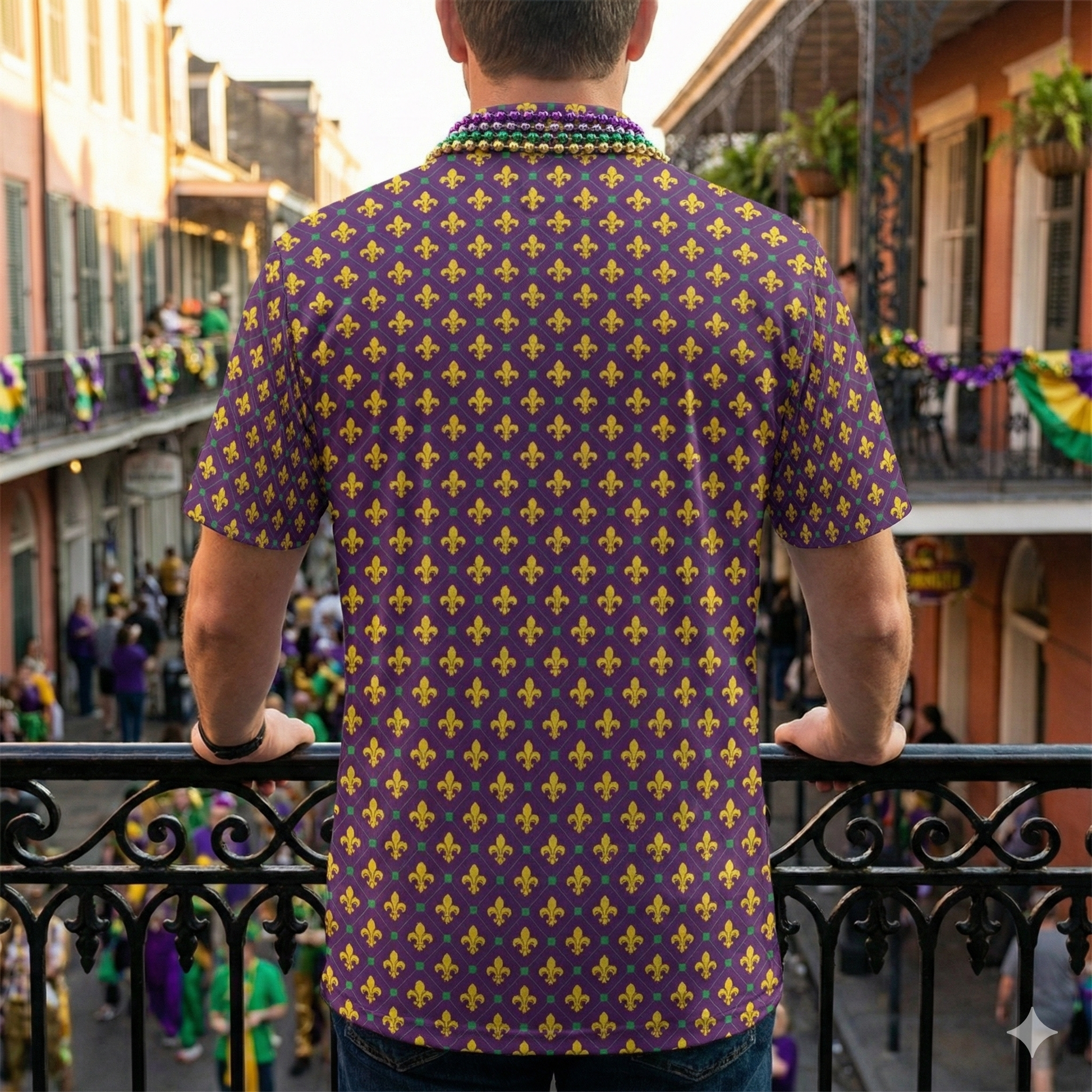 Mardi Gras Polo Shirts for Men Fleur de Lis Moisture Wicking Short Sleeve Golf Shirt 2XL