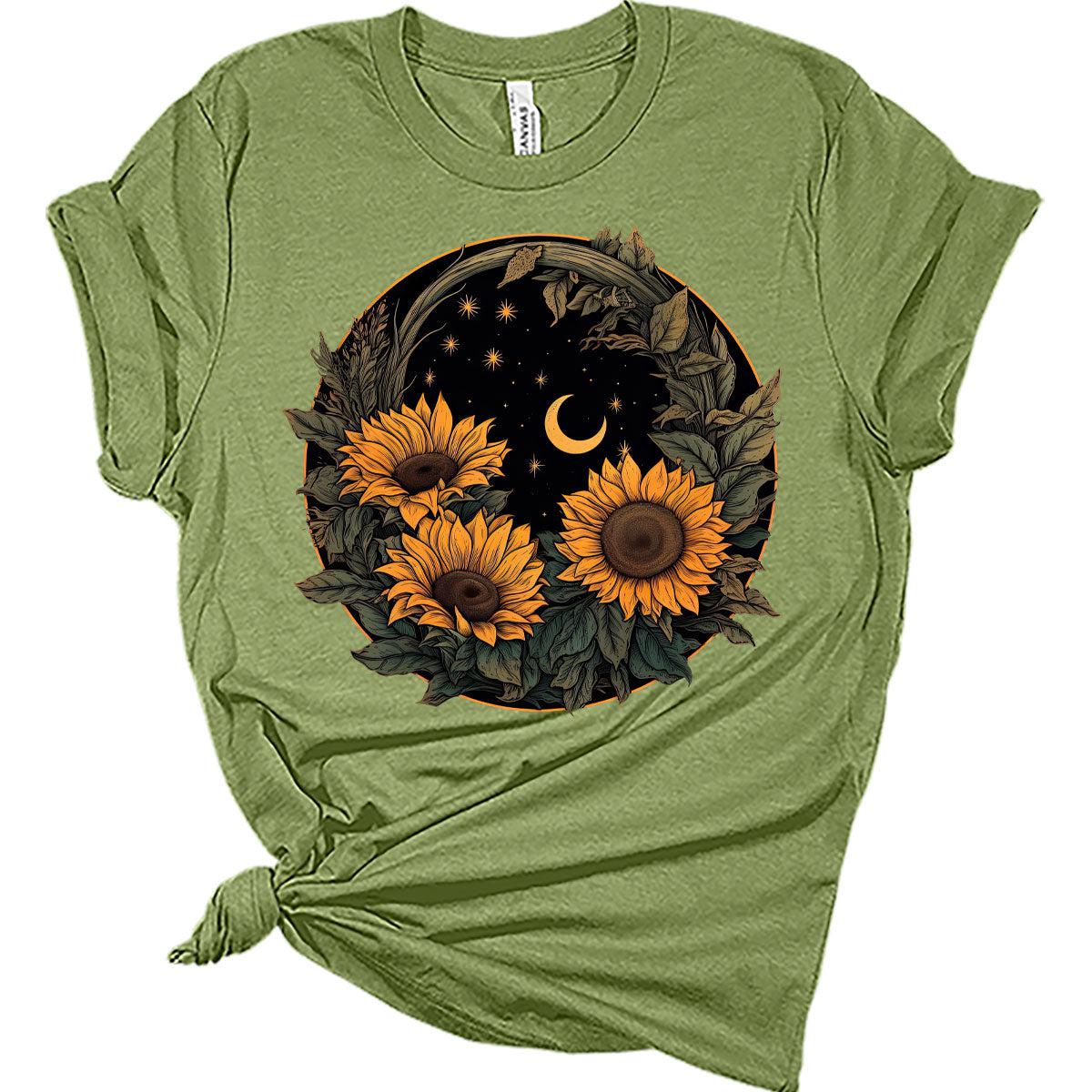 Womens Floral Shirts Trendy Wildflower Graphic Tees Spring Short Sleeve Sunflower T Shirts Plus Size Summer Tops