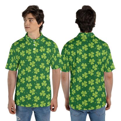 St. Patrick's Day Clover Polo Shirts for Men, Golf Shirts for Men and Men's Polo Moisture Wicking Shirts Short Sleeve