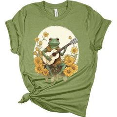 Cottagecore Frog Playing Guitar Sunflower T-Shirt