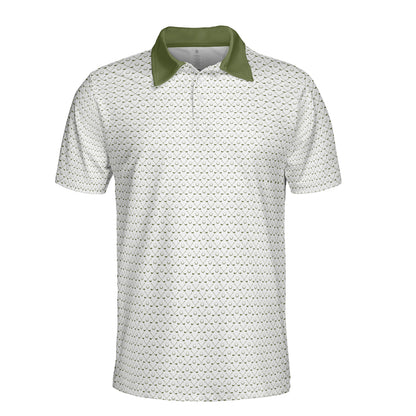 Golfer Polo Shirts for Men White Green Moisture Wicking Golf Short Sleeve Dress Tops