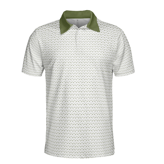 Golfer Polo Shirts for Men White Green Moisture Wicking Golf Short Sleeve Dress Tops