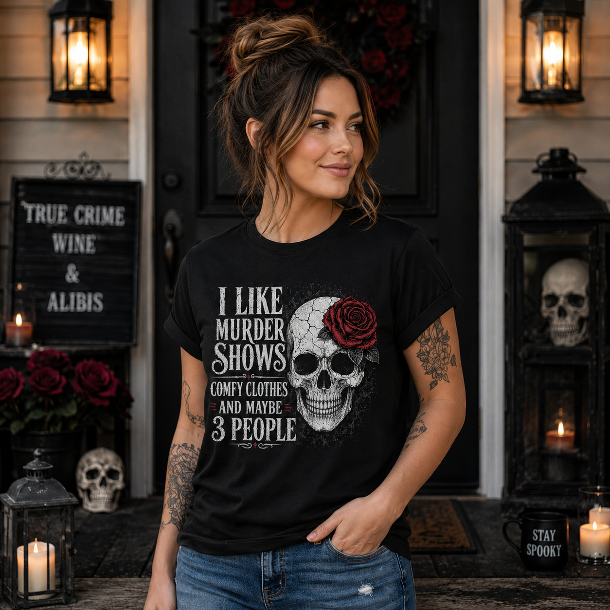 Women's Halloween Shirt Fall Graphic Tees Funny Sarcastic Murder Shows Short Sleeve Bella Tops