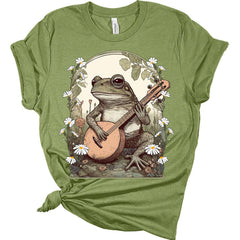 Frog Playing Guitar Floral Shirt Womens Cottagecore Aesthetic T-Shirt
