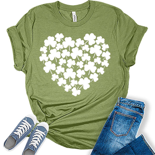 Clover Heart T Shirt St Patricks Day Shirt Womens Shamrock Graphic Tees