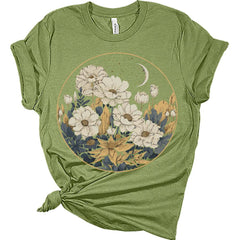 Womens Floral Shirts Wildflower Graphic Tees Spring Short Sleeve Cottagecore T Shirts Plus Size Summer Tops