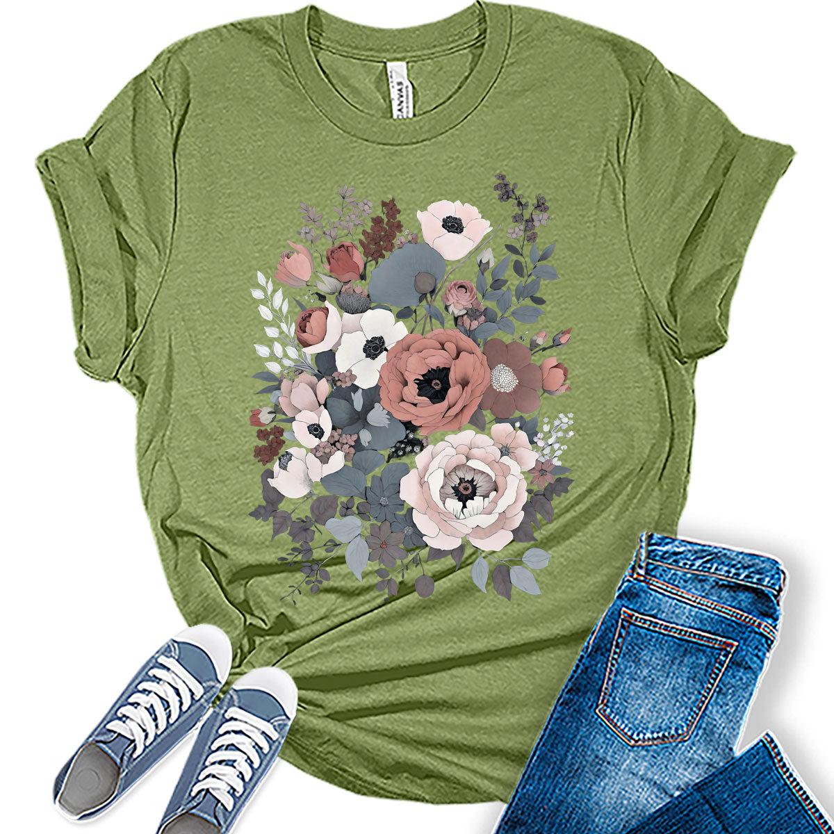 Flower Shirt Women's Vintage Tees Boho Tops Fall Graphic Tees for Women