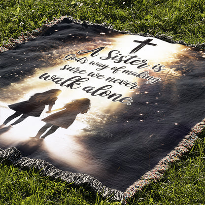 Never Walk Alone 50" x 60" Christian Gift For Sisters Woven Blanket - Ships Free