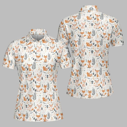 Cottagecore Polo Golf Shirt for Women Fox Woodland Print Vintage Moisture Wicking Short Sleeve Top