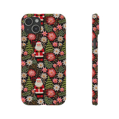 Christmas Santa Floral Christmas Tree Phone Case Embroidered Print Effect Slim iPhone Cases
