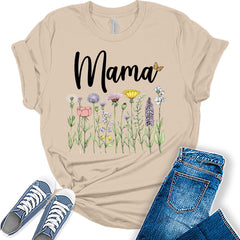Mama Shirt Cute Wildflower T Shirt Floral Graphic Tees for Women