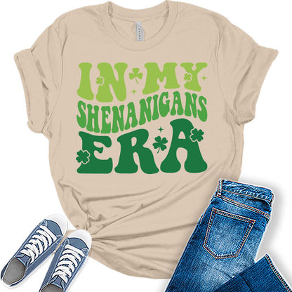 in My Shenanigans Era T Shirt St Patricks Day Shirt Womens Groovy Retro Graphic Tees