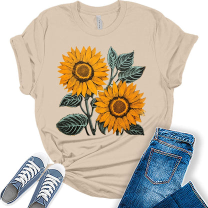 Sunflower Shirt Boho Vintage Teen Tops Cottagecore Plus Size Graphic Tees for Women