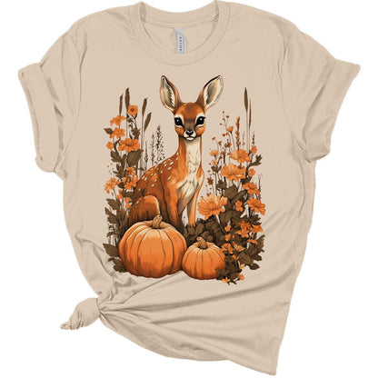 Womens Fall Deer Shirt Cottagecore Pumpkin Floral Cute Girls Graphic Tee Autumn Tops