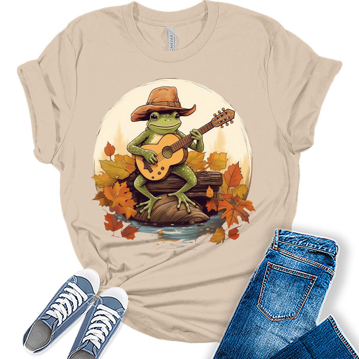 Womens Fall Tops Frog Vintage Aesthetic Tshirt Cottagecore Girls Graphic Tee Halloween Shirts
