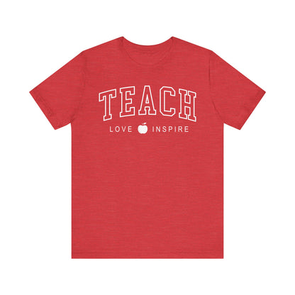 Womens Teacher Shirts Teach Love Inspire Cute Letter Print Tshirts Bella Graphic Tees Short Sleeve Casual Teaching Clothes - PF2