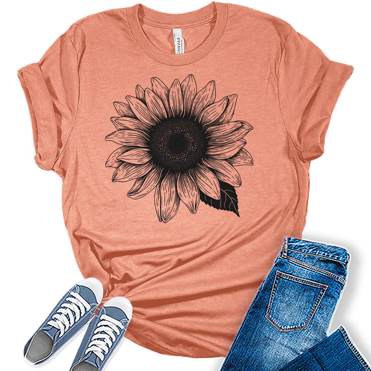 Sunflower Shirts Women's Graphic Tees Cute Vintage Teen Girl Tops