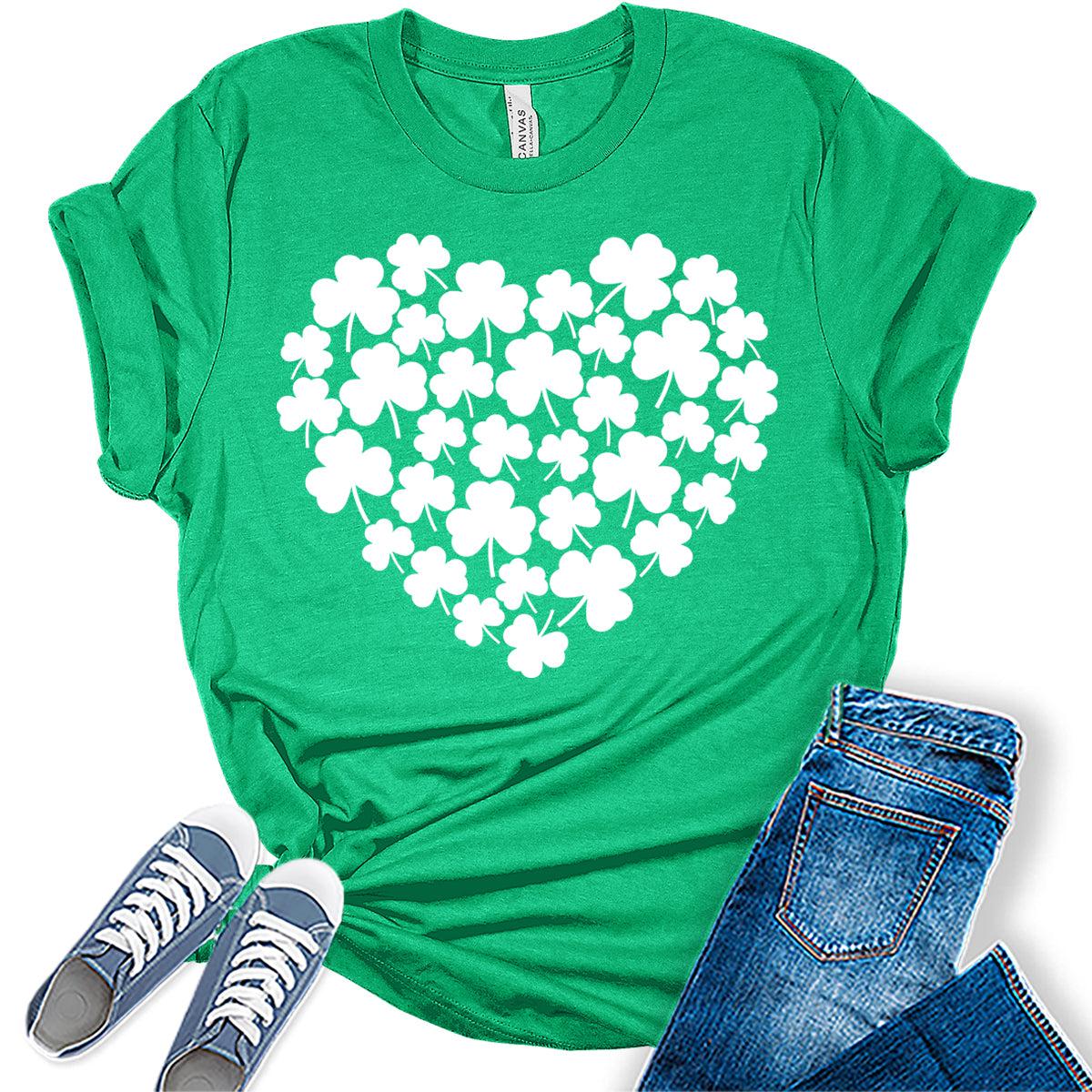 Clover Heart T Shirt St Patricks Day Shirt Womens Shamrock Graphic Tees