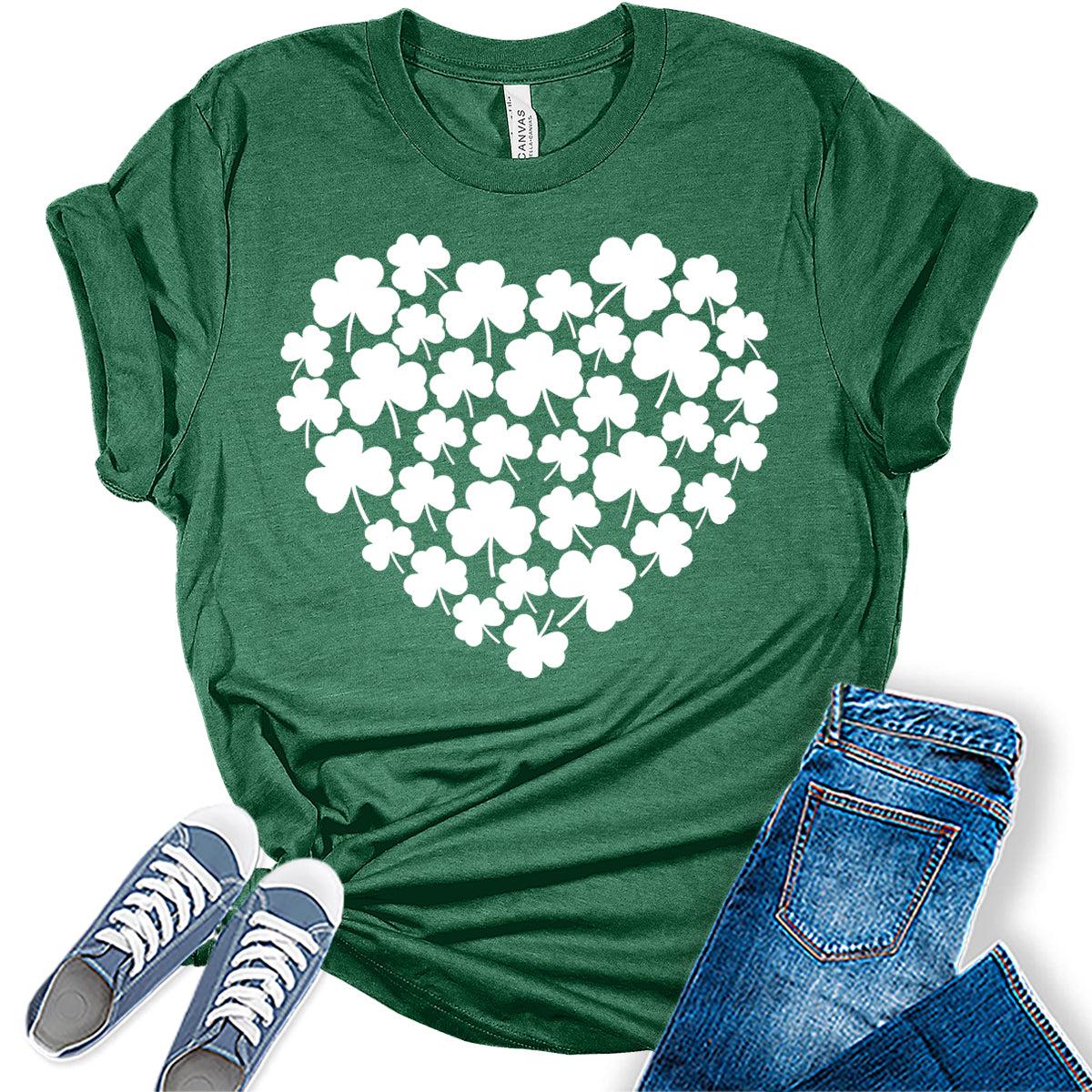 Clover Heart T Shirt St Patricks Day Shirt Womens Shamrock Graphic Tees