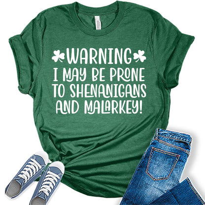 Shenanigans Malarkey T Shirt St Patricks Day Shirt Womens Letter Print Graphic Tees