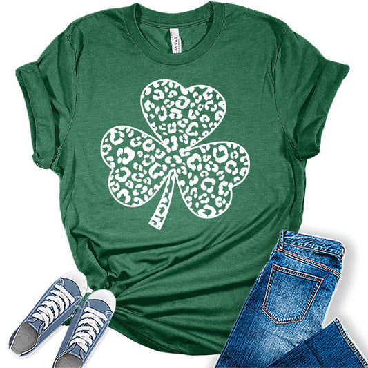 Leopard Print Shamrock T Shirt St Patricks Day Shirt Womens Clover Graphic Tees