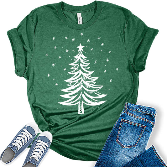 Christmas Tree Shirts for Women Boho Holiday Plus Size Graphic Tees