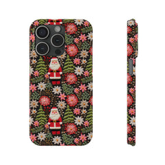 Christmas Santa Floral Christmas Tree Phone Case Embroidered Print Effect Slim iPhone Cases