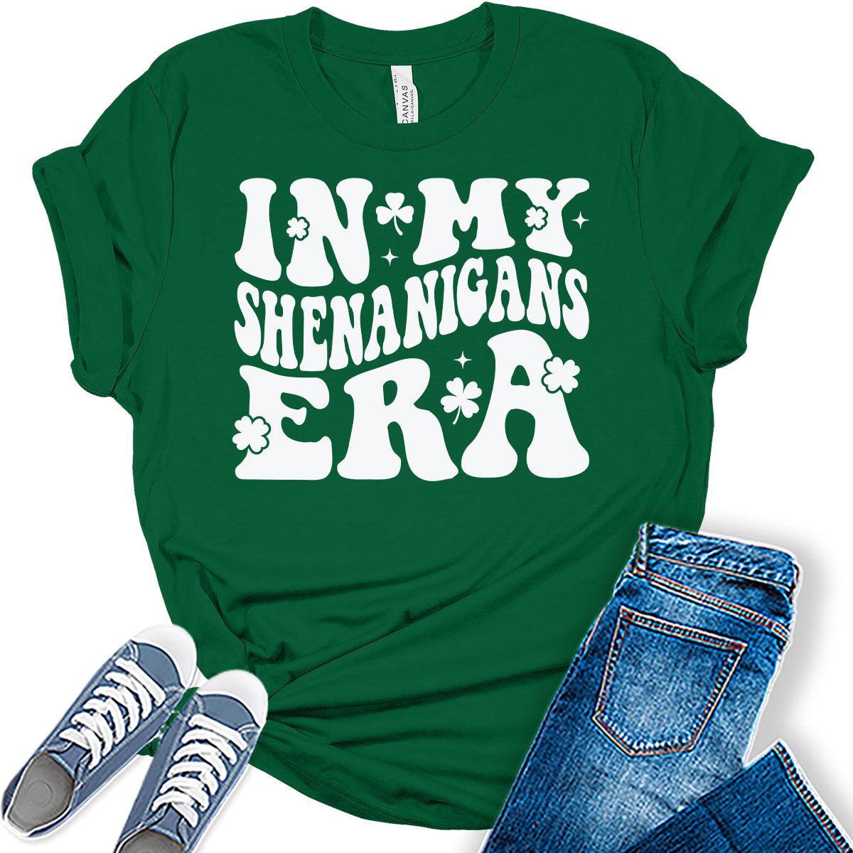 in My Shenanigans Era T Shirt St Patricks Day Shirt Womens Groovy Retro Graphic Tees