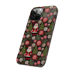 Christmas Santa Floral Christmas Tree Phone Case Embroidered Print Effect Slim iPhone Cases